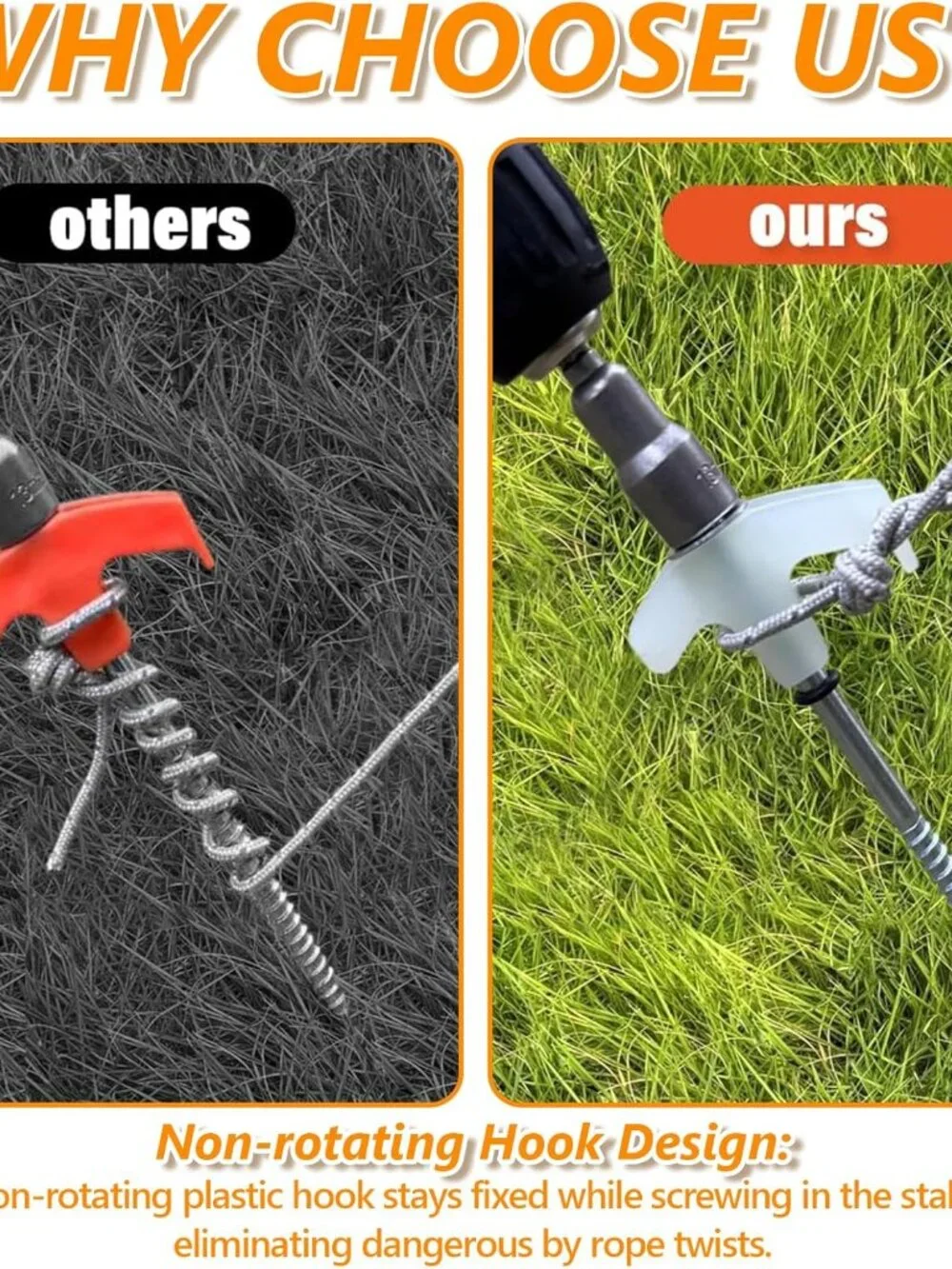 Ground Anchors Screw in, Metal Threaded Tent Spikes, Camping Pegs for Canopies